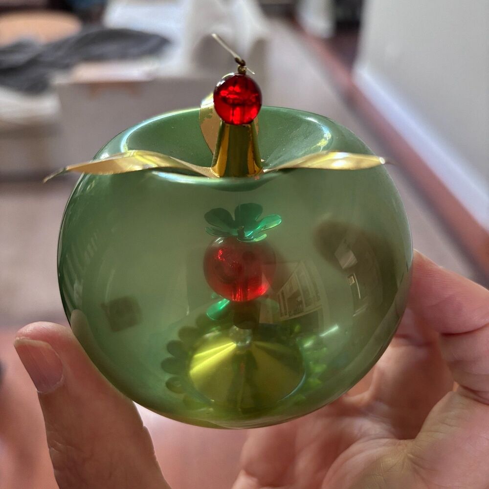 Vintage RESL LENZ German Christmas Ornament, APPLE, Foil Tree Spinner MCM 60s